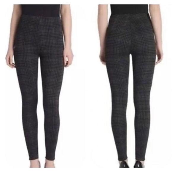 LYSSE Plaid High Rise Leggings Slimming Tummy Panel Charcoal Gray Black Sz M - Picture 1 of 9